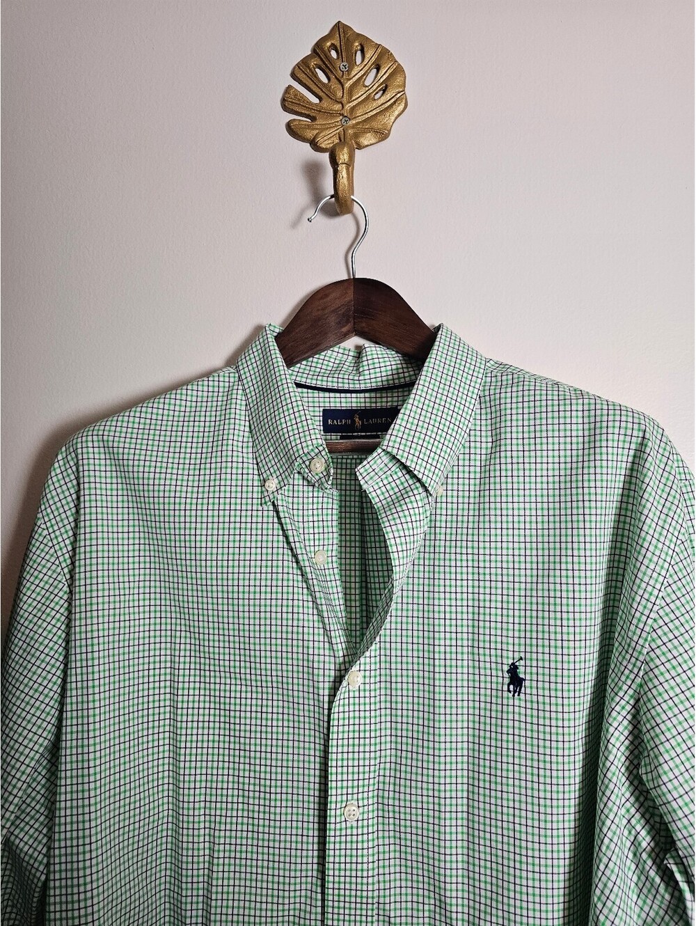 Ralph Lauren Men's XXL Green Check Non-Iron Button-Down Long